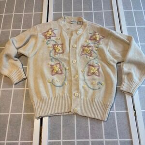 Cottagecore knit garden fairy grandma core embroidered floral cardigan sz M